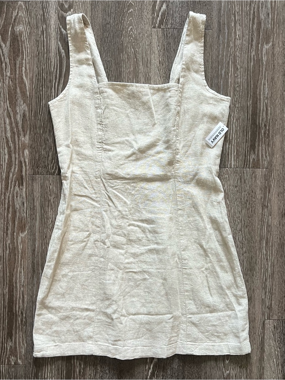 NWT Old Navy Square Neck Linen Blend Mini Dress Natural Beige (L)